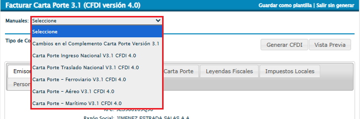 Lista de manuales Carta Porte