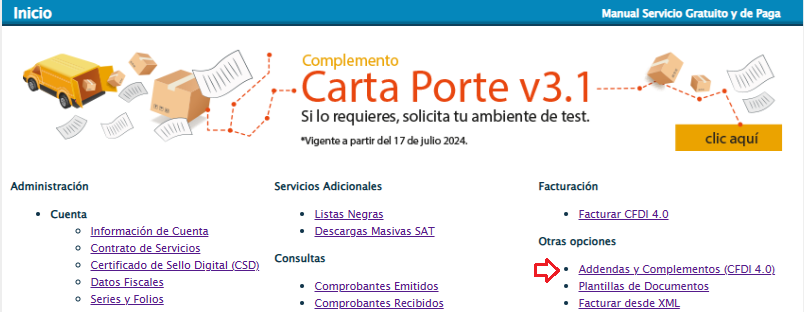 Ubicación de Addendas y Complementos