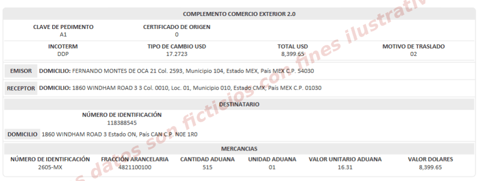 Complemento Comercio Exterior en el PDF