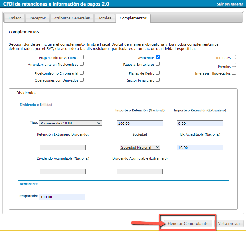 Cfdi De Retenciones E Información De Pagos Con Complemento De Dividendos V40 3023