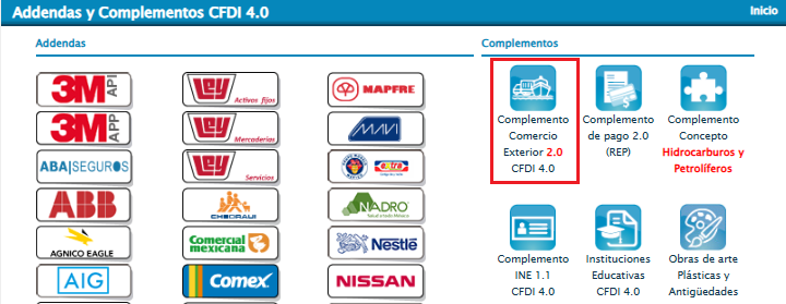 Ícono Complemento Comercio Exterior