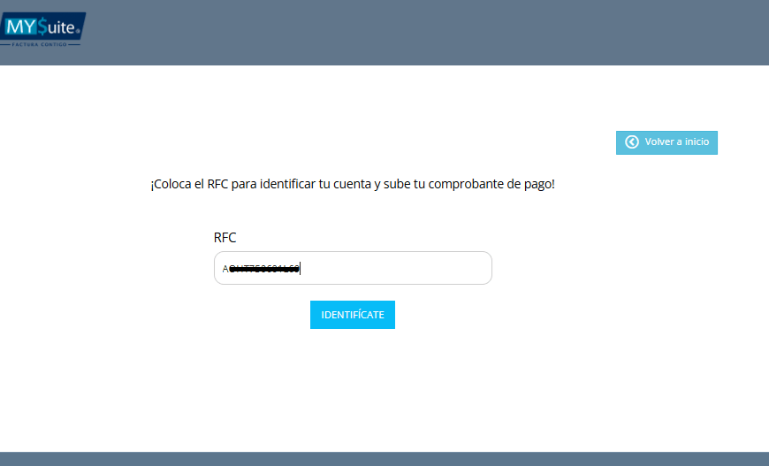 Pantalla para capturar el RFC e identificar la cuenta