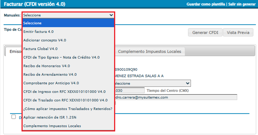 Lista de manuales Facturar CFDI 4.0